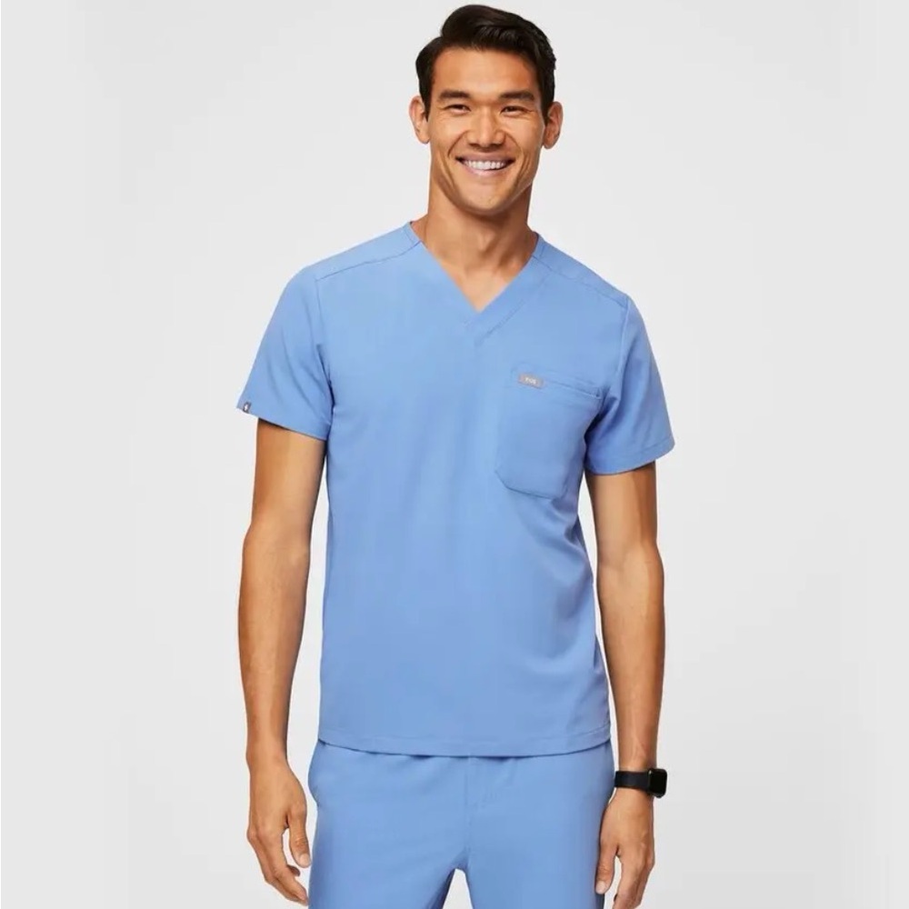 Figs Sky Blue V-Neck Scrub Top